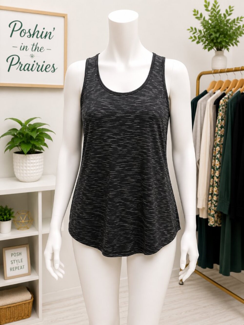 4 for $25 ❤️ Joe Fresh Black Space Dye Cross Back Tank Top | Size 1X ❤️